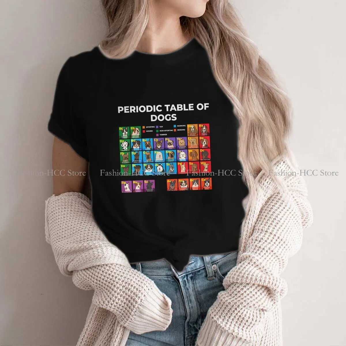 Periodic Table Of Dogs, Dog Lover,  Science Graphic Polyester TShirt Dogs Creative Streetwear Leisure T Shirt Women