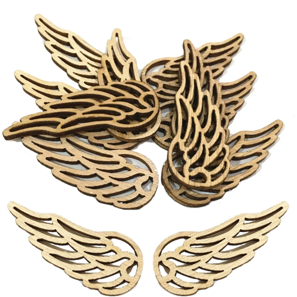 10pcs Angel Wing Wood Chip Natural Blank Wooden Crafts DIY Slices Ornaments Easter Decorations Accessories for Home Room Decor