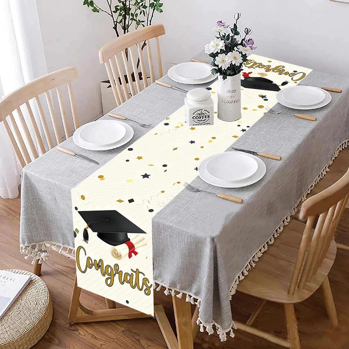 Happy Graduation Table Runner 2024 Congrats Grad Table Cloth Banner Celebration Graduation Class of 2024 Classmates Party Decors