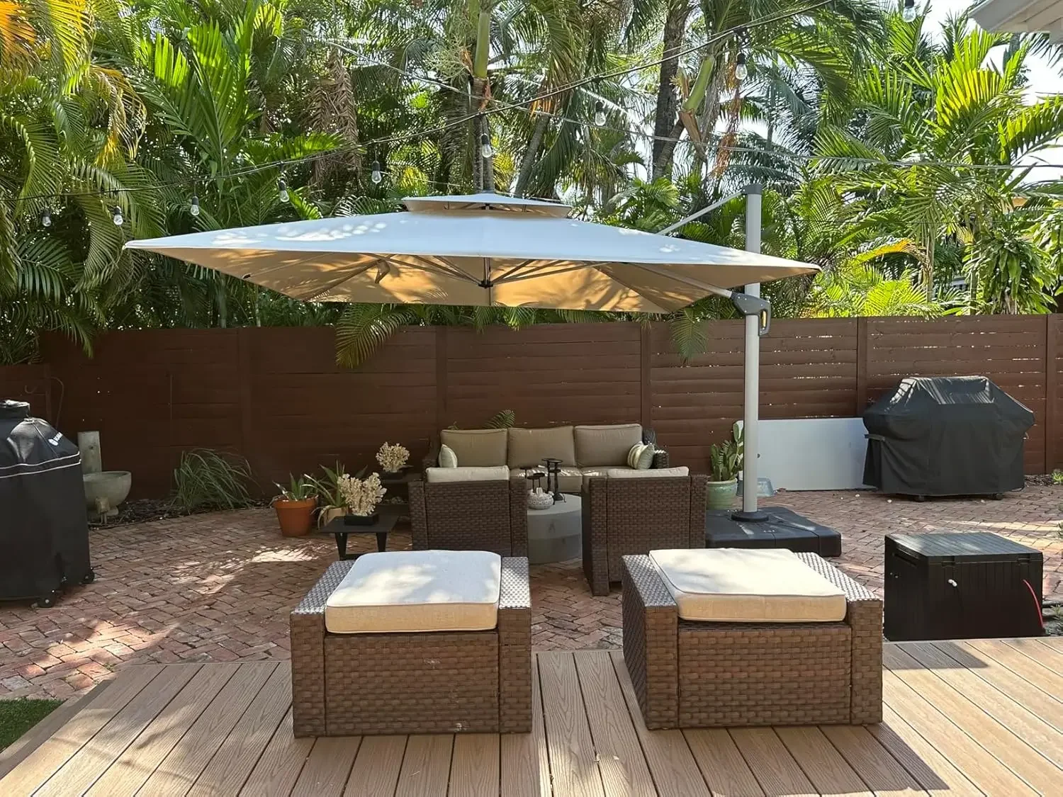 

10ft Patio Umbrella Outdoor Square Large Cantilever Windproof Offset and Heavy Duty Sun Umbrella for Garden Deck Pool, Beige