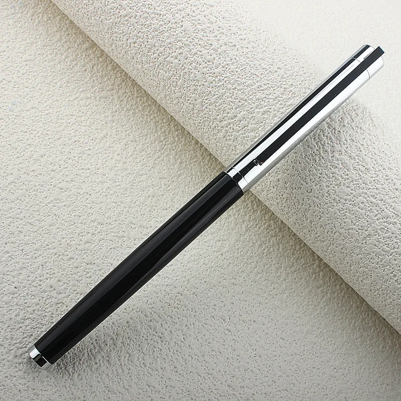 Pluma estilográfica de Metal plateado negro de lujo, bolígrafo puntiagudo para estudiantes y adultos, oficina, escritura y práctica de escritura, pluma de tinta de escritura