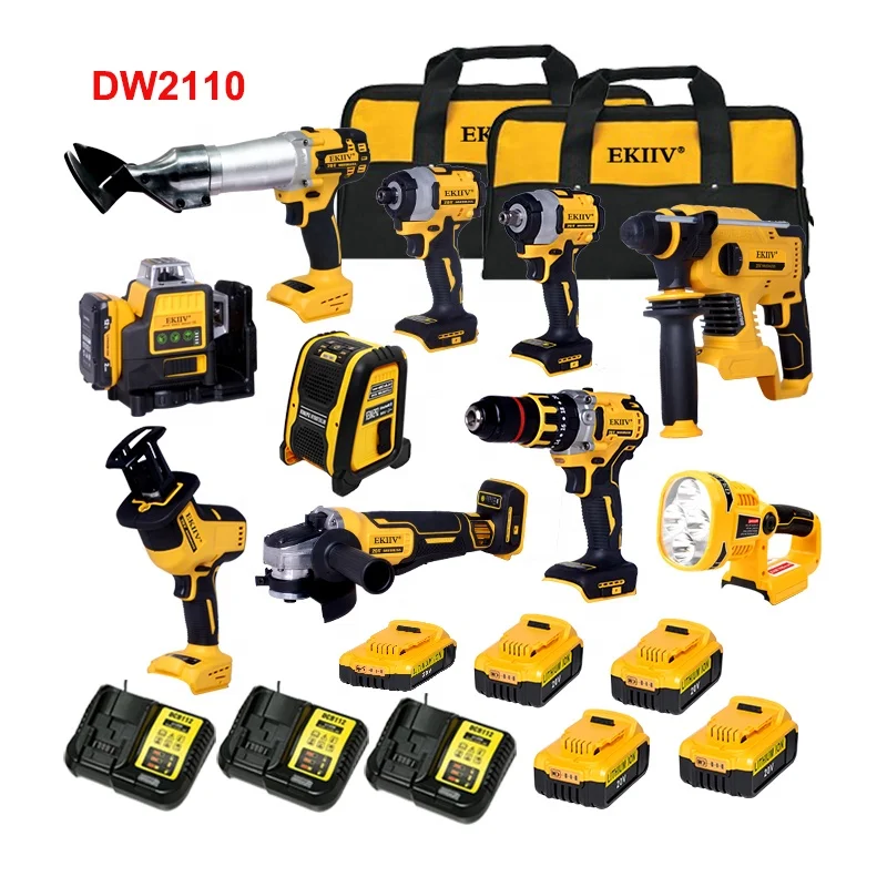 EKIIV  Wholesales brushless cordless  Combo Power Tools 15 Kits Tool Set 20v Volt 18v Volt Drills