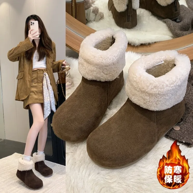 

Winter Warm Suede Boots for Women Classci Genuine Leather Brand Women's Snow Boots Outdoor Short Plush Antiskid Ankle Boots 42