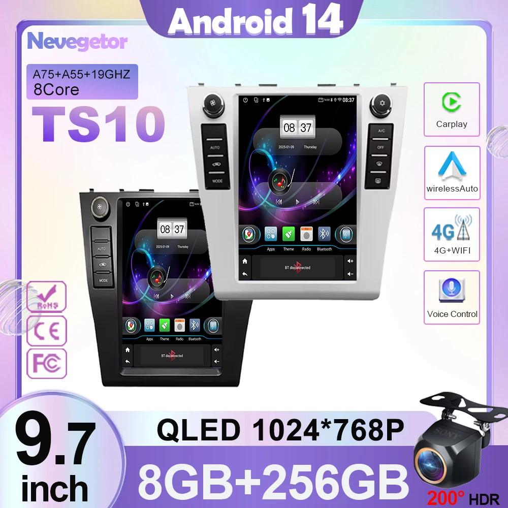9.7 Polegada carro android 14 para toyota camry 6 xv 40 50 2006 - 2011 rádio automático estéreo multimídia player navegação gps sem 2din dvd