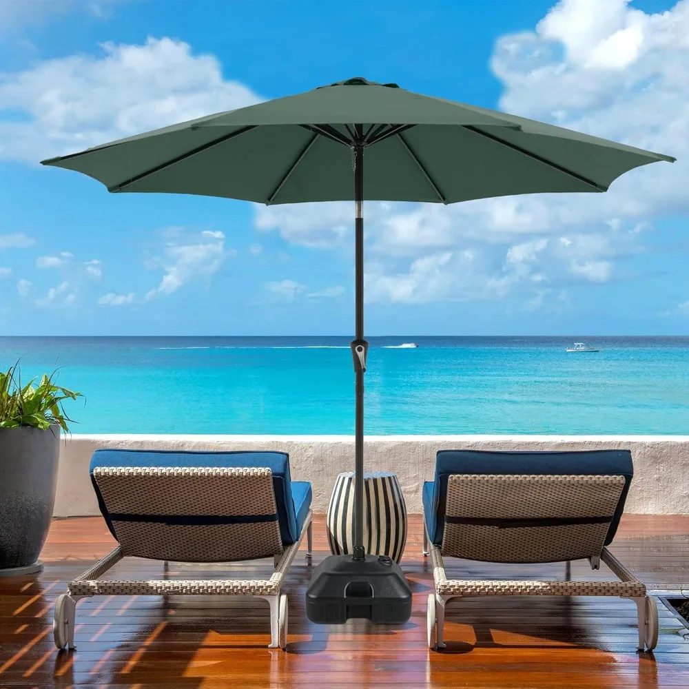 

9ft Patio Umbrella with Base Included, Outdoor Market Table Umbrella with Crank Tilt and Umbrella Stand Weights,