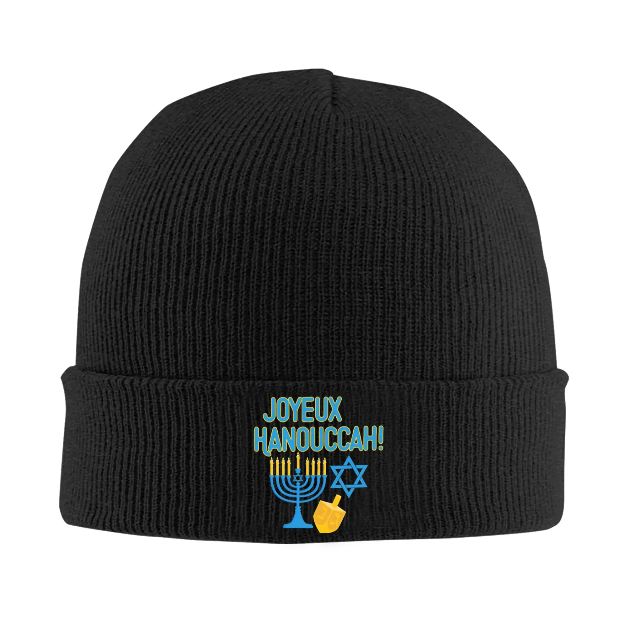 Happy Hanukkah Knitted Caps for Women Men Skullies Beanies Autumn Winter Hats Acrylic Chanukah Dreidel Crochet Caps