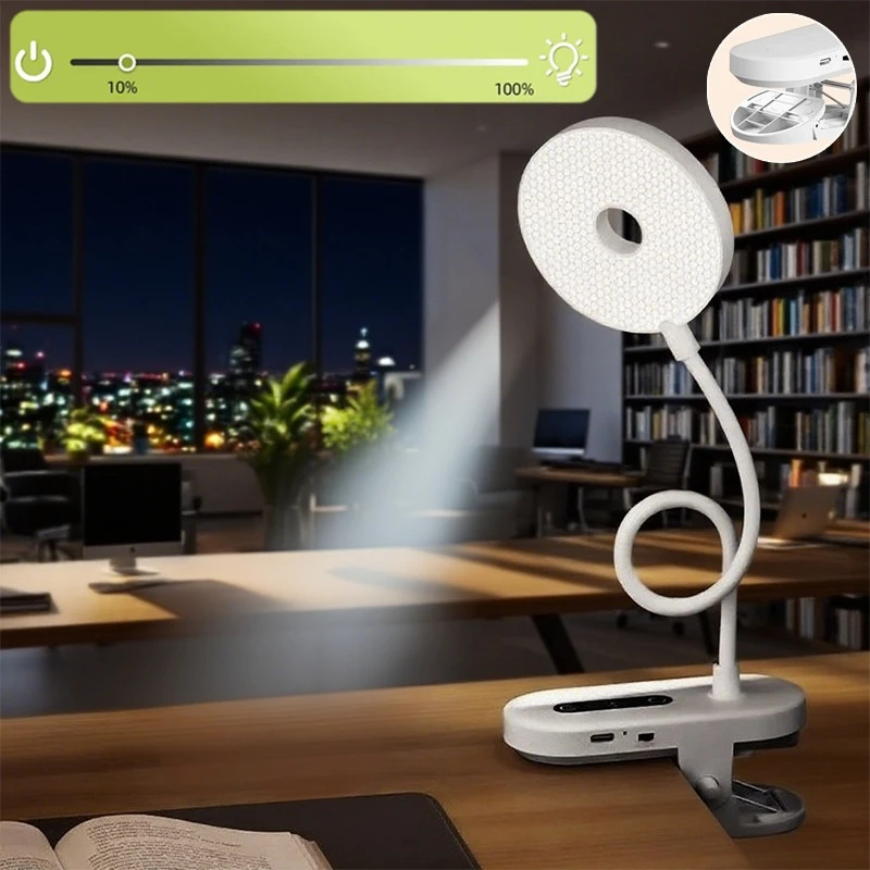 Portable USB Table Lamp Rechargeable Clip Desk Lamp Bed Reading Study Night Light Touch 3/5 Dimming Modes Eye Protection Light
