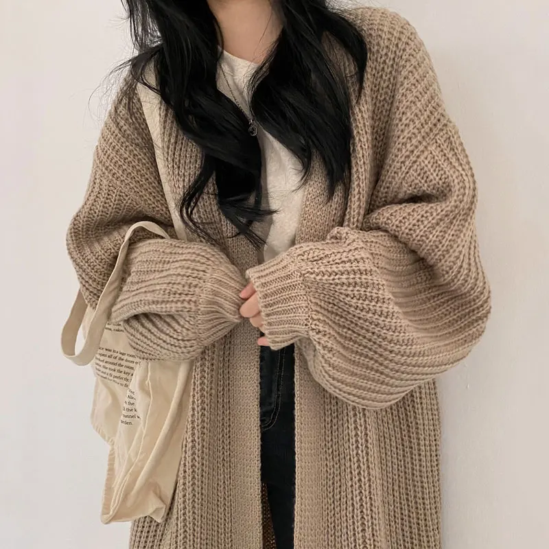 

Шикарный длинный вязаный открытый кардиган све, свободный женский модный весенне-осенний винтажный цвет, длинное пальто с ленивым рукавом Jaet