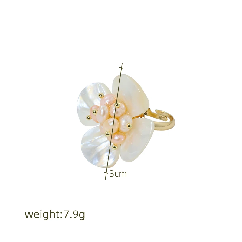 Natural Freshwater Baby Pearl Mother of Pearl Petal Ring Korean Women\'s Luxury Jewelry Fashion Women\'s and Girls\' Gifts GR0400