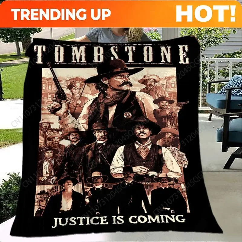 1pc Tombstone Western Movie/TV Series Western Blanket - Cowboy Hat & Revolver Print, Frontier Gunslinger Justice Drama, Soft Fla