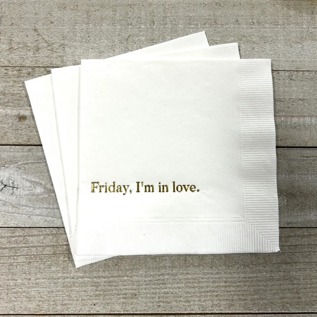 Friday, I'm in love napkins Friday I'm in love beautiful letterpress napkins Wedding Napkins Cocktail Beverage Size Napkins