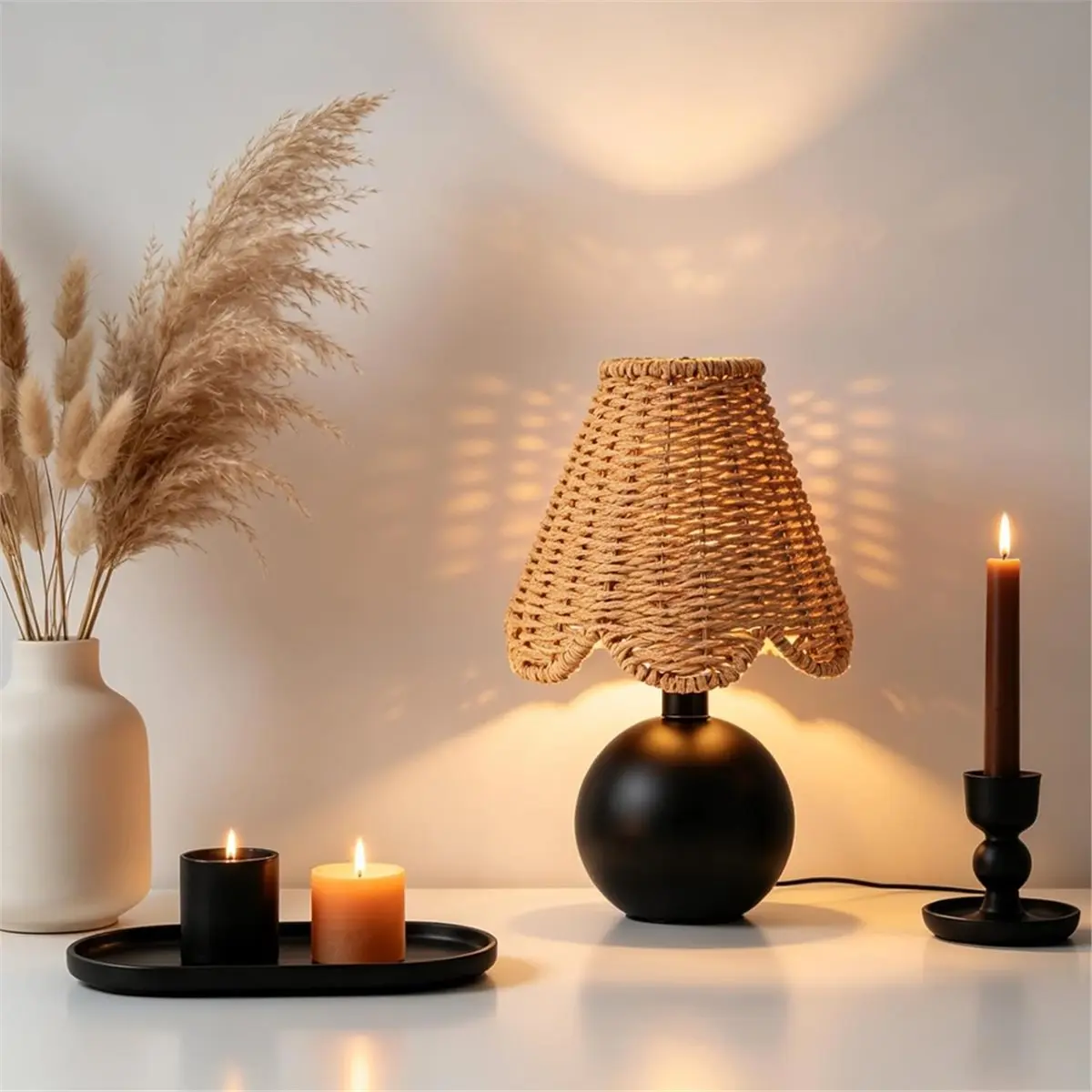 2 Pack Small Rattan Lamp Shades Clip-on Boho Scalloped Woven Lampshades,2.95