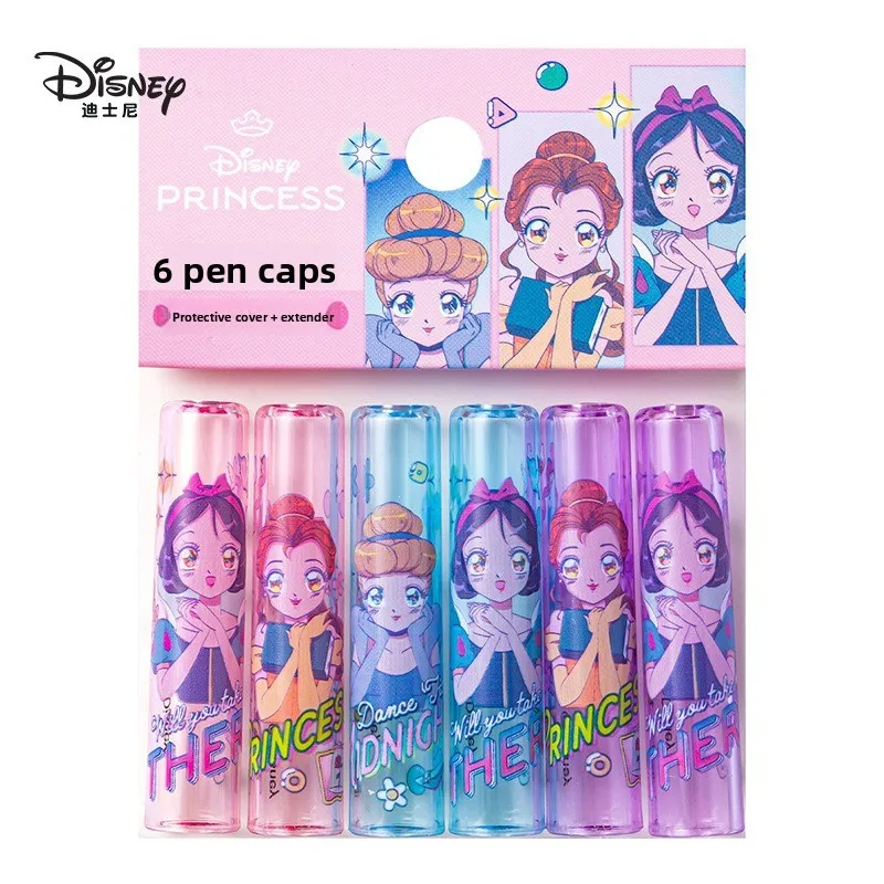 قبعة أقلام كرتونية جديدة من ديزني، غطاء قلم بلاستيكي لطيف للأميرة، غطاء قلم رصاص على شكل دب الفراولة، موسع 6 عبوات #3