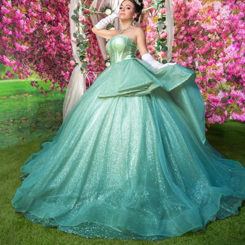 

Мятно-зеленые платья Quinceanera с открытыми плечами, многоуровневый тюлевой корсет для вечеринки, дня рождения, милое платье 16, Vestidos 15 De Anos
