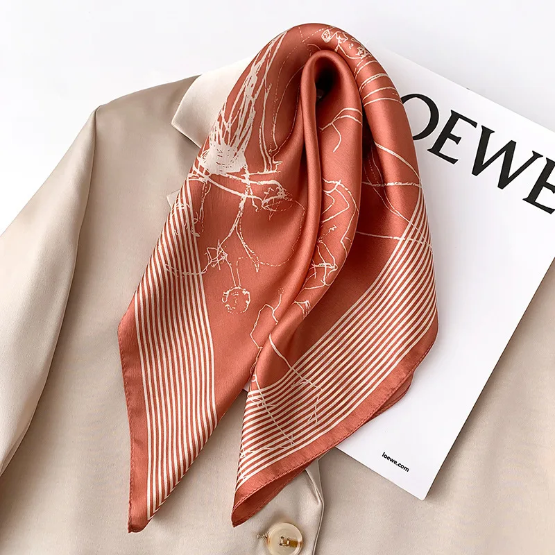 

Vintage Abstract Figure Print 100% Silk Feeling Scarf 53x53cm Square Bandana for Women Elegant Neck Wrap Hair Tie Headscarf