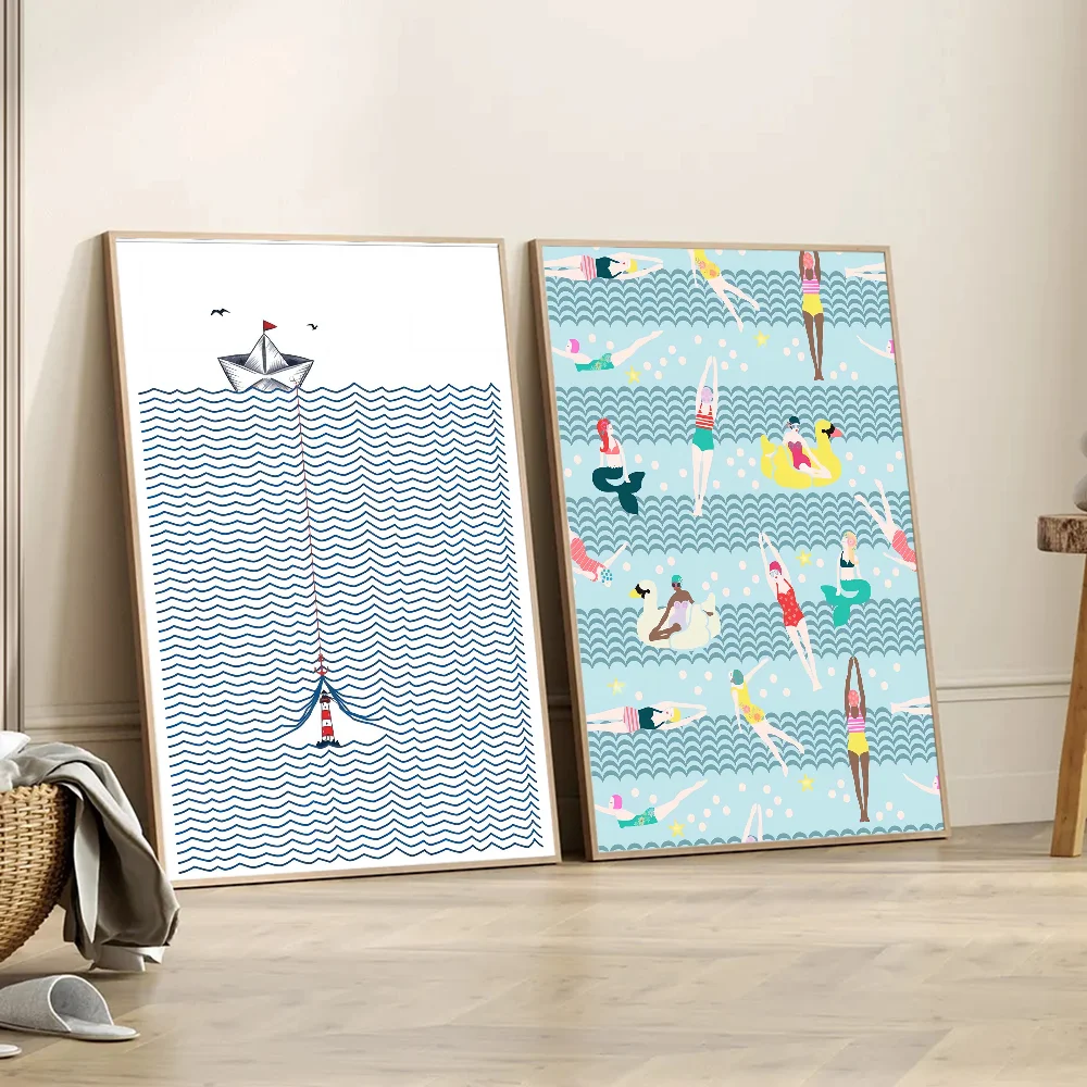 Vintage Maritime Surfing Beach Vintage Posters Sticky Whitepaper Prints Posters Artwork Posters Wall Stickers