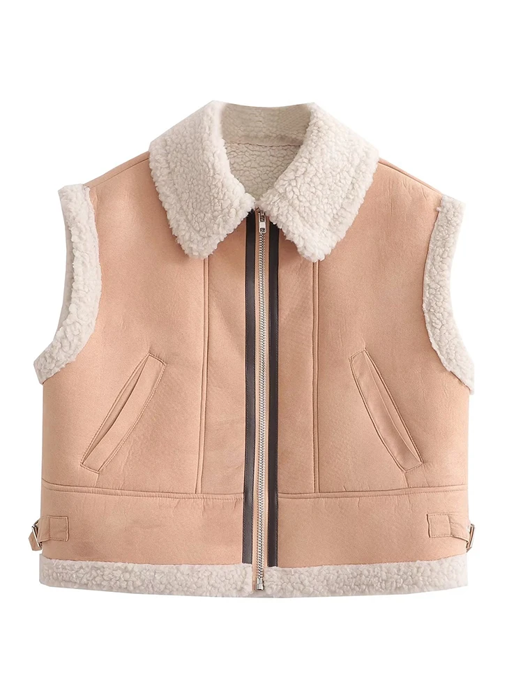 Vintage Women Elegant Vest Jackets 2023 Fashion Ladies Warm Short Coat Patchwork Girls Stylish Top Chic Waistcoat