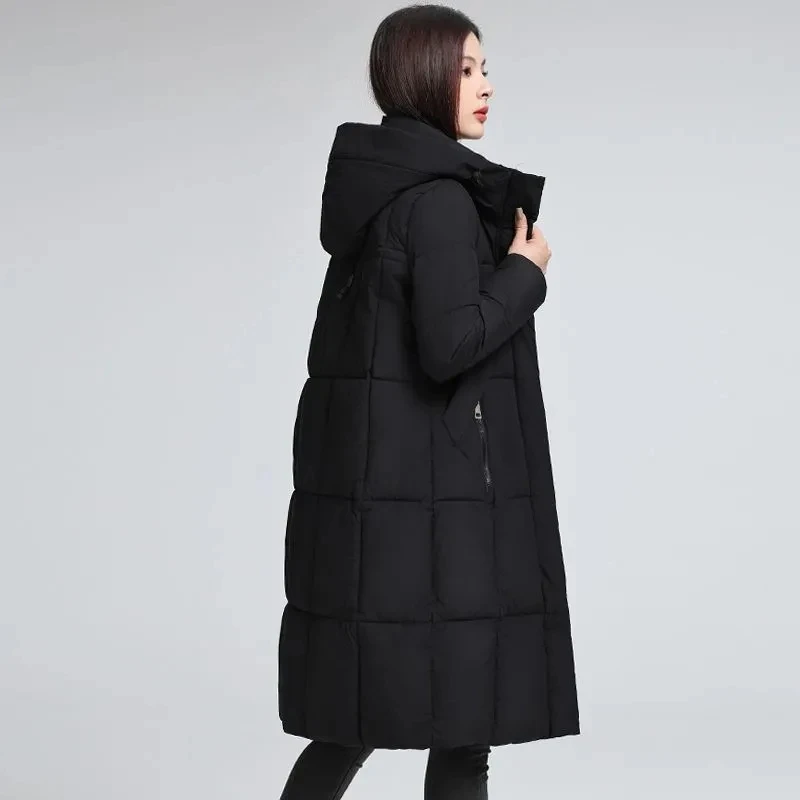 2025 شتاء جديد دافئ القطن وسادة مبطنة المرأة الكورية فضفاضة رشاقته معطف مقنع الإناث يندبروف فضفاض طويل بايك معطف