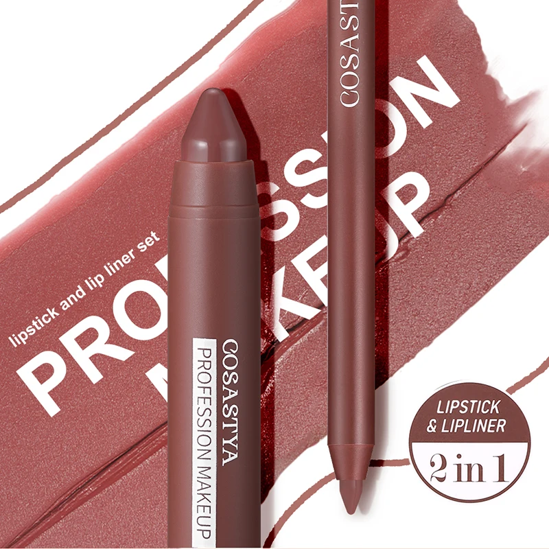 Set di matite per labbra 2 in 1: combinazione di rossetti opachi e matite per labbra, lunga durata e impermeabile, non appiccicosa, applicazione fluida