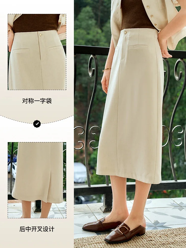 OLrain Office Lady Straight Skirt Women 2025 Spring Summer High Waist Solid Slit-hem Button Workwear Long Skirts O24XB91360