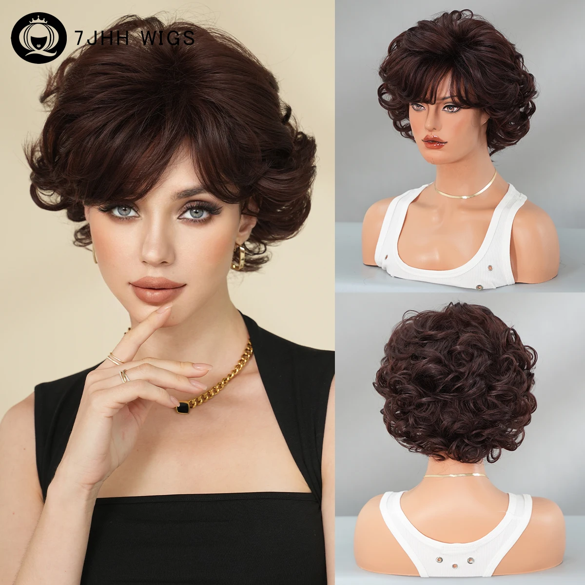 Mother's Day Gift Short Bob Wig for Women Daily Use High Density Synthetic Red Brown Wigs with Bangs Heat Resistant Dress Up Wig