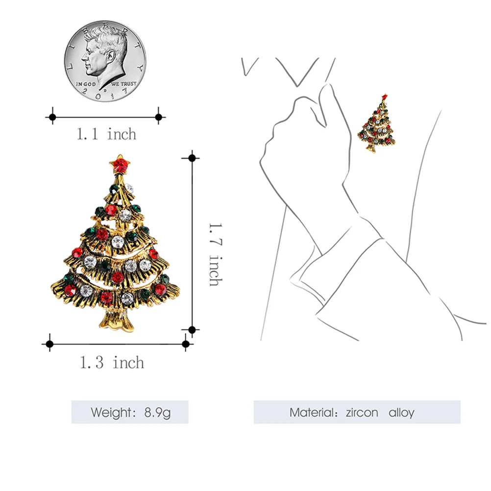 Multi-colored Women Brooch Xmas Tree Pin Christmas Festival Rhinestone Pins Accessories