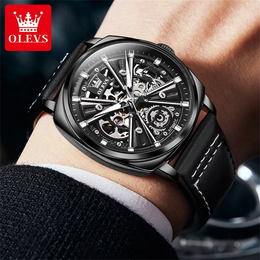 OLEVS 6685 Мужские часы Автоматические механические часы Многофункциональные часы Week Date Moon Роскошные часы для мужчин 30 м Водонепроницаемая светящаяся коробка