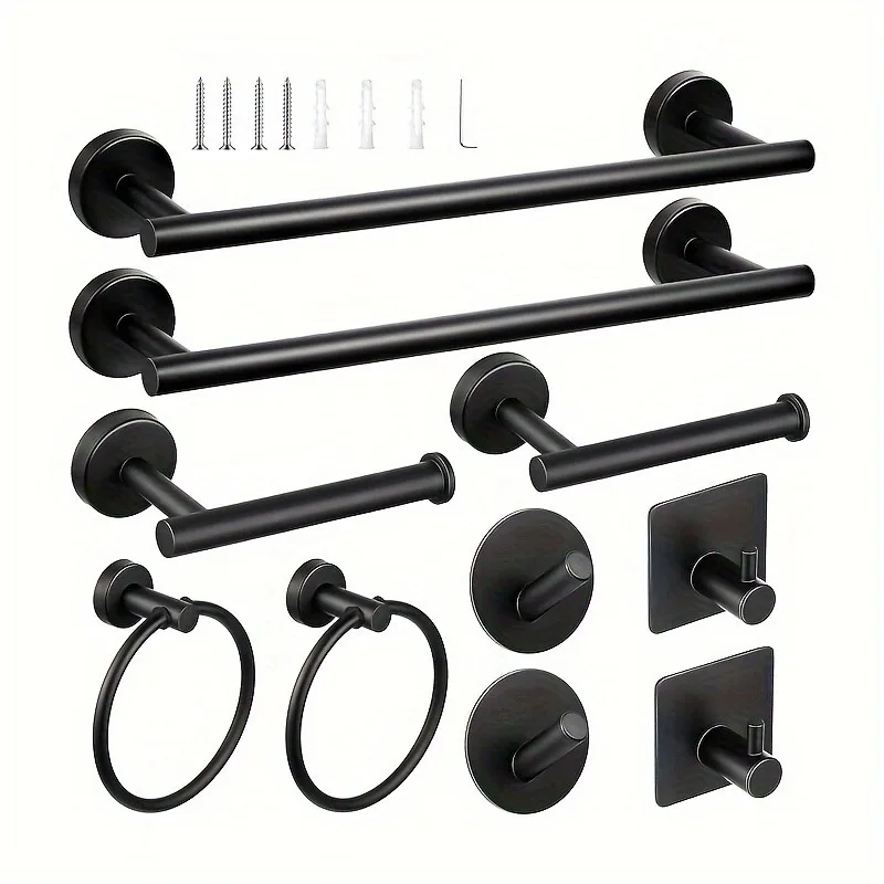 

10 Pcs Matte Bathroom Hardware Set SUS304 Bathroom Hanger Set 16 Inch Hand Towel Bar Towel Holder Toilet Paper Holder