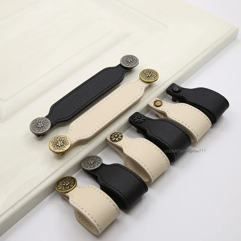 Brass Vintage Leather Furniture Cabinet Handles Kitchen Dresser Wardrobe Cupboard Drawer Knobs Door Pulls Brown Leather Handle
