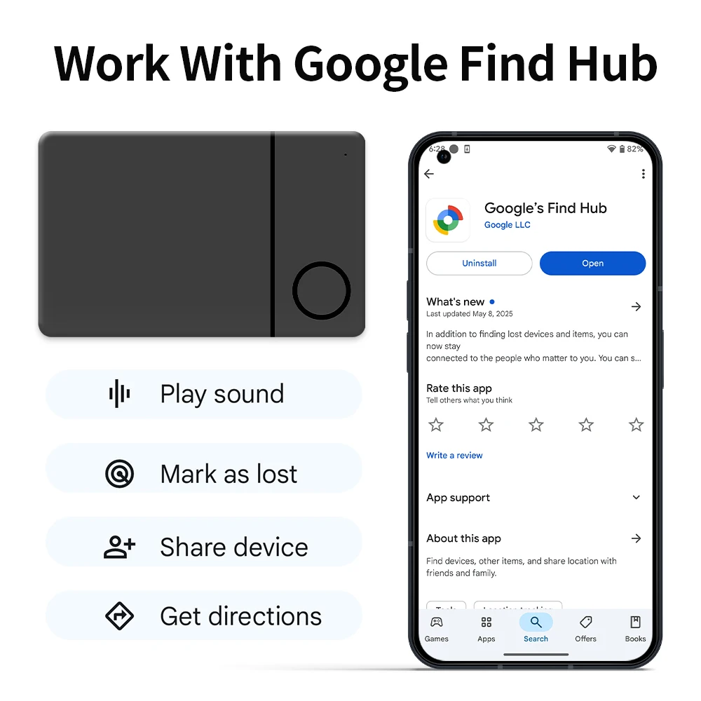 Android Smart Tracker, kabellos, wiederaufladbar, schlankes Kartenetikett, Brieftasche, Anti-Verlust-Debitkarten-Finder, Sound, schneller Ortungsgerät über Google App
