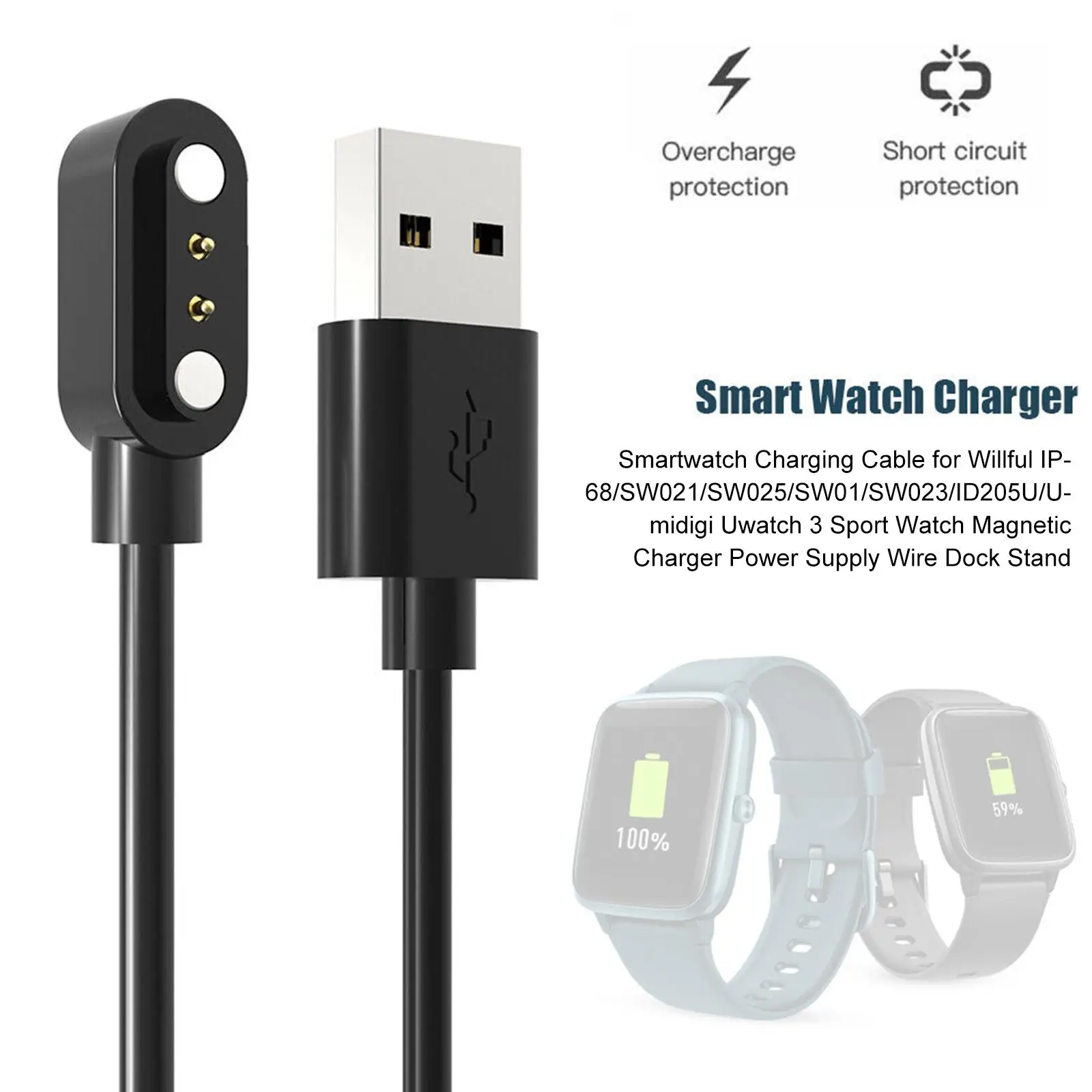 สมาร์ทวอท์ช Willful IP68 Magnetic Charger 2 Pin สำหรับ Uwatch GT ID205L สายชาร์จ