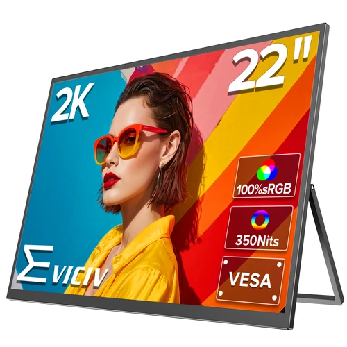 EVICIV 대형 휴대용 모니터 22인치 2K 컴퓨터 게임 디스플레이 100% sRGB 1440P USB-C HDMI FreeSync 화면 노트북 Mac Surface PC PS4/PS5 Xbox 킥스탠드 VESA 스피커 포함 