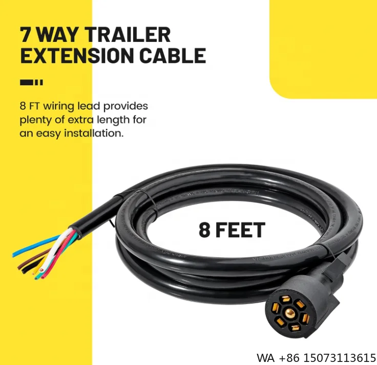 7-Pin Trailer Plug Cord 8 Feet 7-Way RV Blade Wiring Harness Extension Cable Waterproof Corrosion Resistant