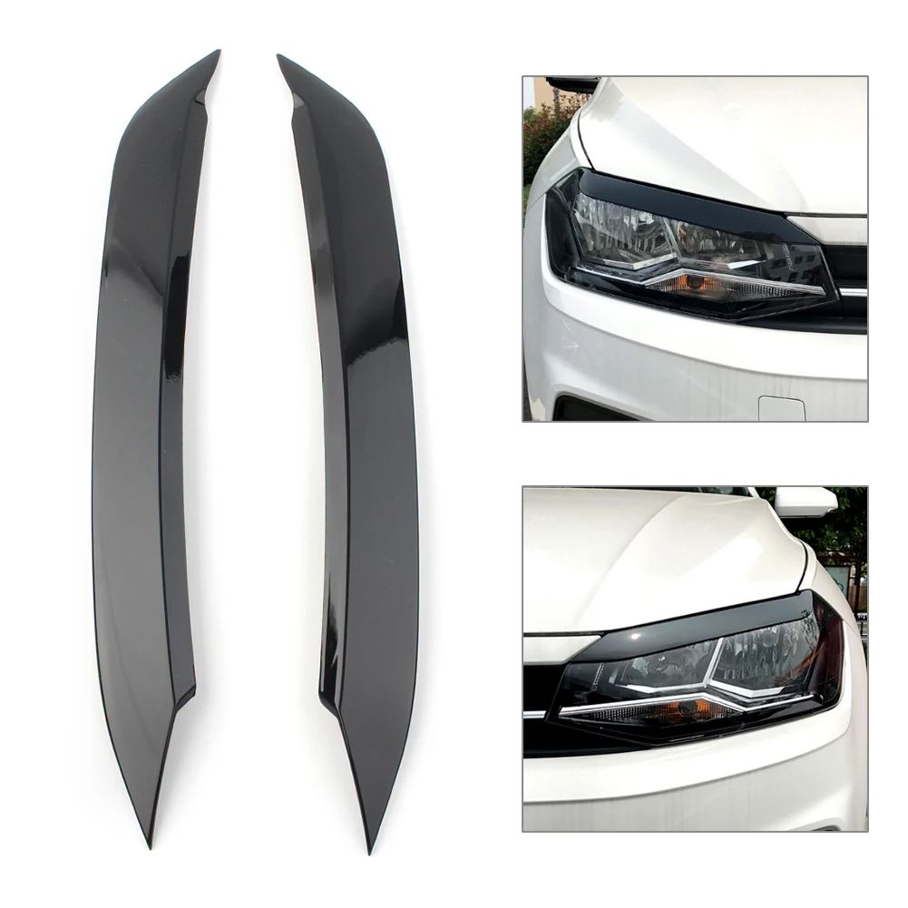 1 Pair Car Headlight Lamp Eyebrow Eyelid Molding Trim Lid Cover For VW Polo 2019 2020 Glossy Black ABS Plastic