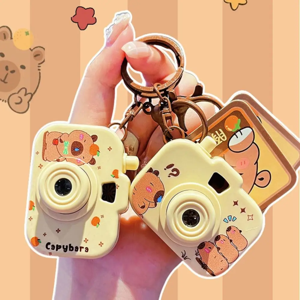 New Capybara Projection Camera Keychain Kawaii Cartoon Mini Camera Keyring Luminous Creative Backpack Pendant