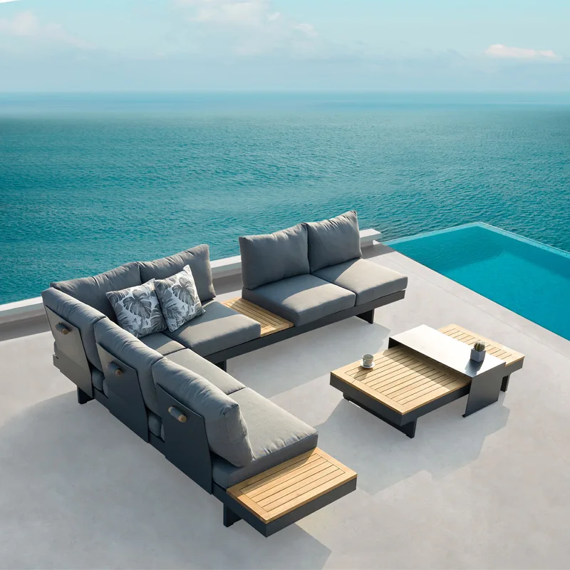 Luxury Waterproof Plastic Wood Aluminum Frame Sofa Set for Hotel & Home Outdoor Garden Patio Furniture Modern Design