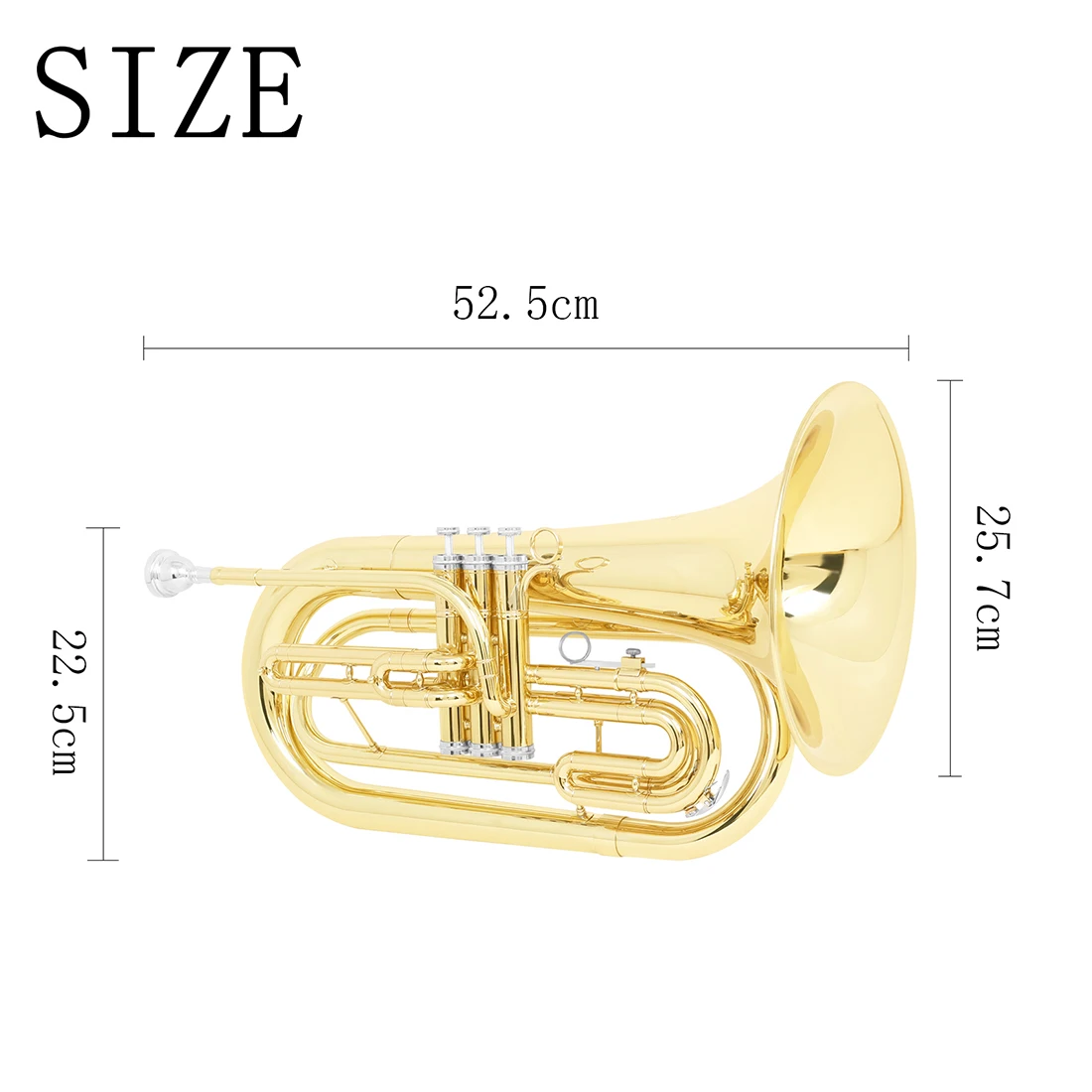 SLADE 3 Vertical Piston Marching Baritone Horn Gold Lacquered Brass Instrument Fabric Carry Bag for Brass Instrument Performance