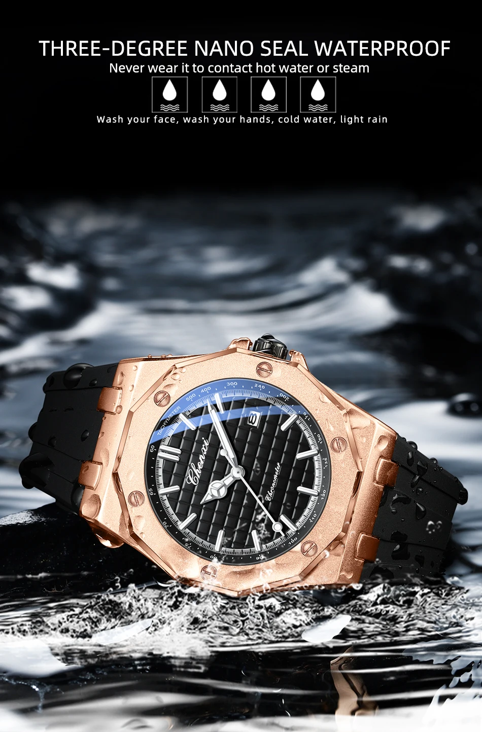 CHENXI 8268 Men's Luxury Watch Top Brand Compact Silicone Waterproof Calendar Night Light Men's Texture Watch Gift Reloj Hombre