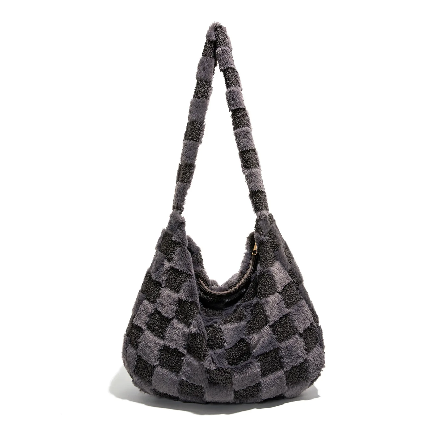 

Women's fashionable plush checkered shoulder bag female large-capacity casual color-blocking crossbody bag