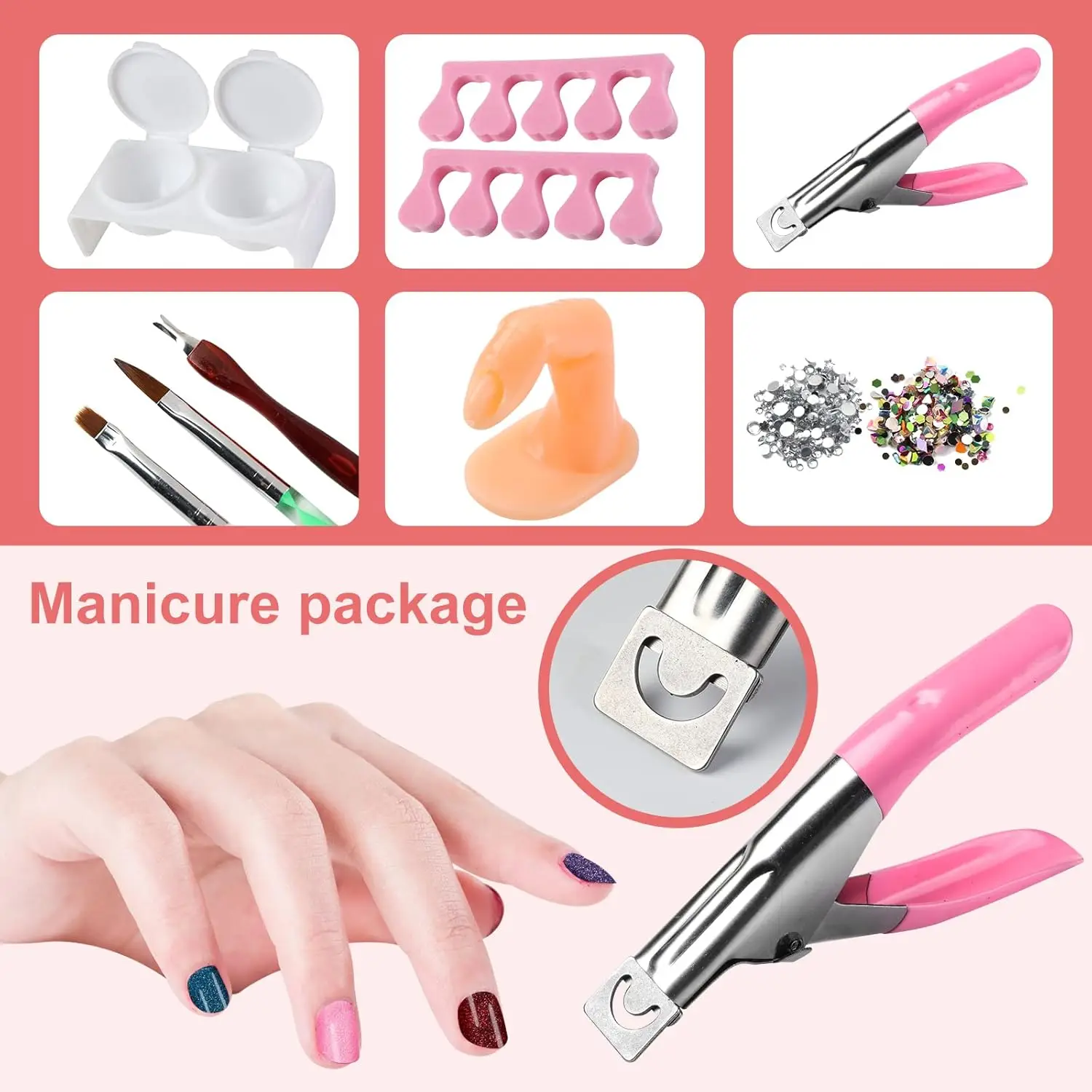 Complete Acrylic Nail Kit with Glitter Powder, Tips & Tools for DIY Beginners