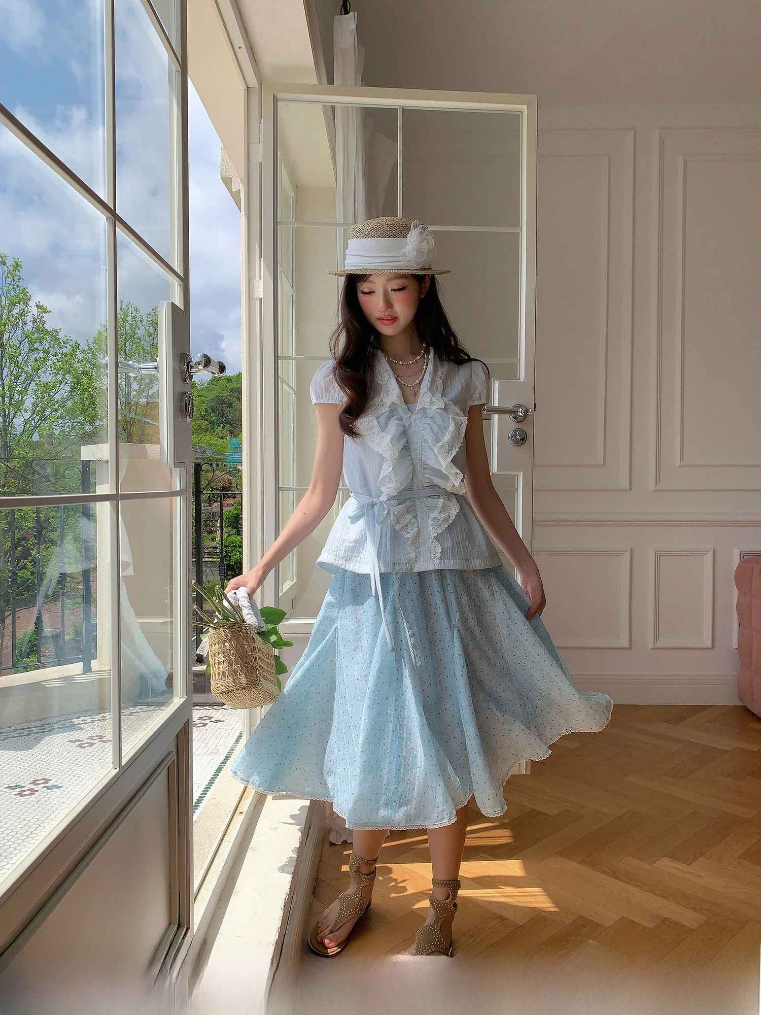 Sweet Floral Halter Neck  Dress Women's Summer Fashion Skirt Polyester Nylon Fabric Breathable Comfortable A-Line Skirt