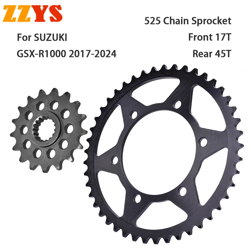 525 Chain 17/45 Teeth 17T Front 45T Rear Sprocket For SUZUKI GSX-R1000 GSXR1000 GSXR GSX-R 1000 2017 2018 2019 2020 2021-2024
