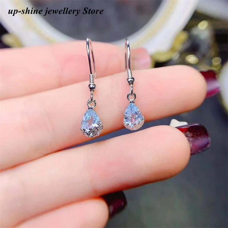 New women's 925 Silver Inlaid Natural Topaz Earrings, Exquisitely Crafted, Simple and Generous