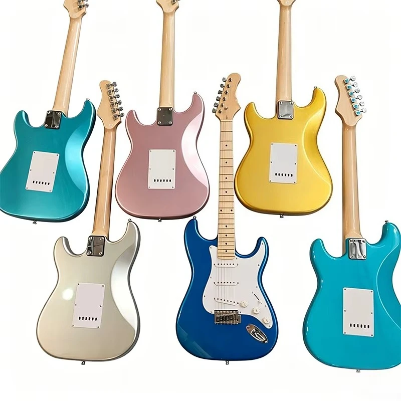 Beginner Electric Guitar Solid Alder Wood Body, Gloss Metallic Finish SSS Pickup, Multiple Colors Option for Practice