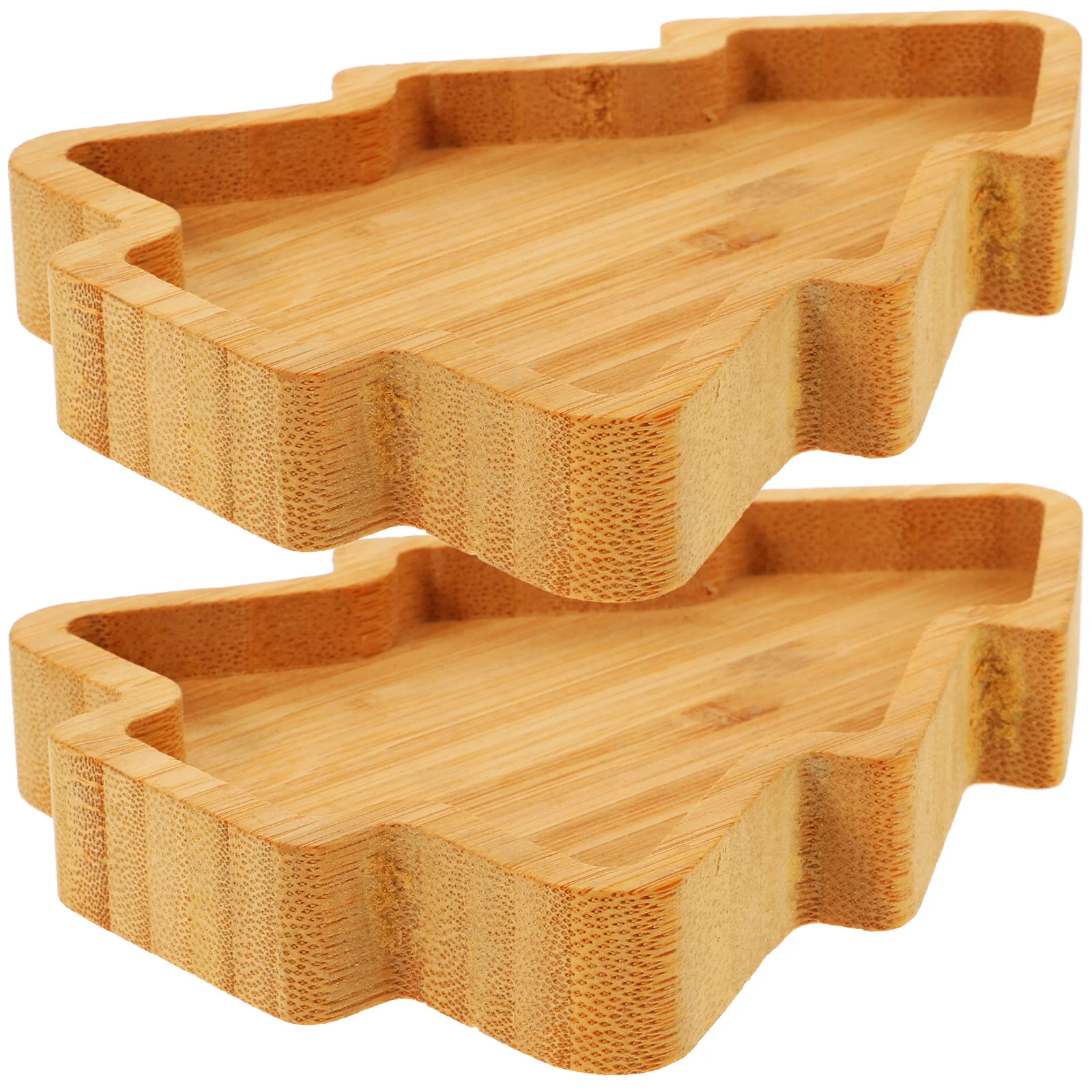 

2pcs Bamboo Fruit Tray Christmas Tree Shaped Dessert Plate For Holiday Party Snack Cake Candy Sauce Seasoning Dish