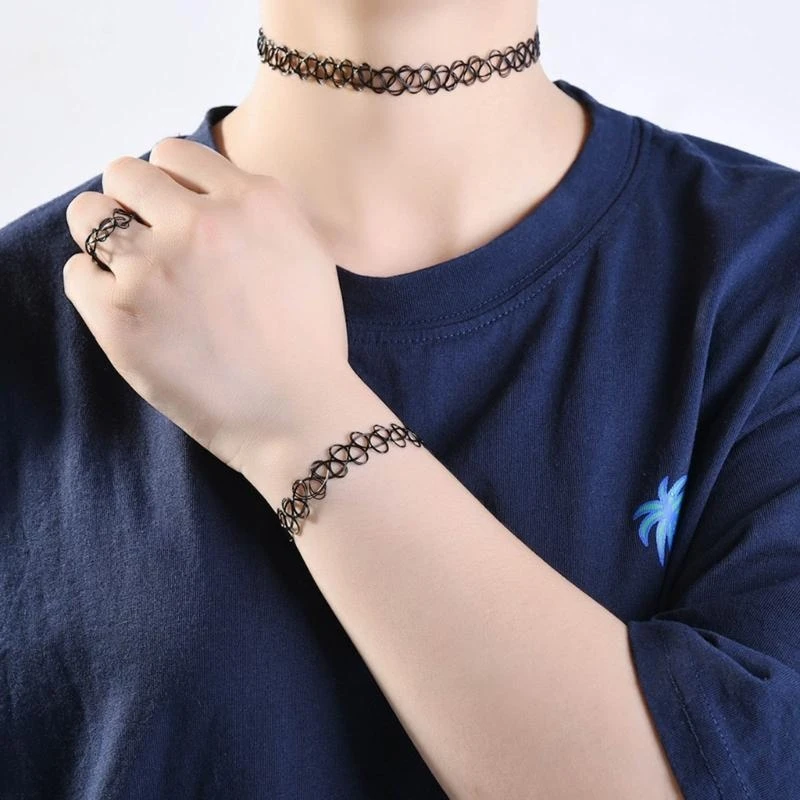  Elastic Stretch Necklace Bracelet Ring Tattoos Choker Vintage Tattoos Jewelry