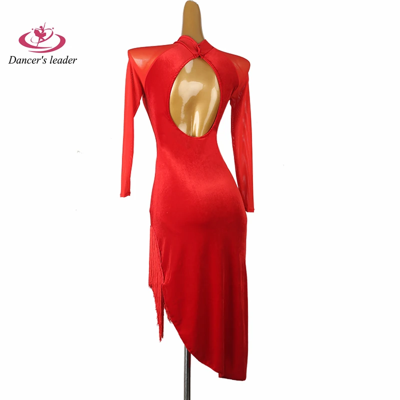 Latin Dancer, Adult And Children'S High-End Customized Red Tassel Skirt, Samba Tango Performance High Flash Dress