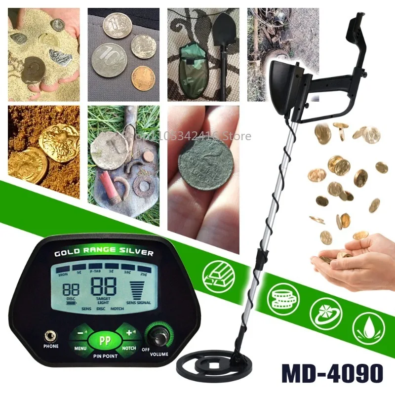 MD-4090 Gold Metal Detector With Backlit LCD Display Waterproof Coil Multi-Mode for Beach Field Gold Coin Detection Use