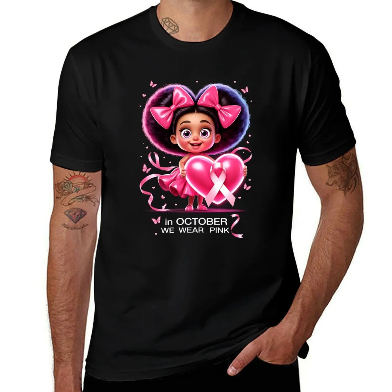 

In October We Wear Pink Afro Girls T-Shirt valentines clothes anime figures cotton man t-shirts mens t shirts pack