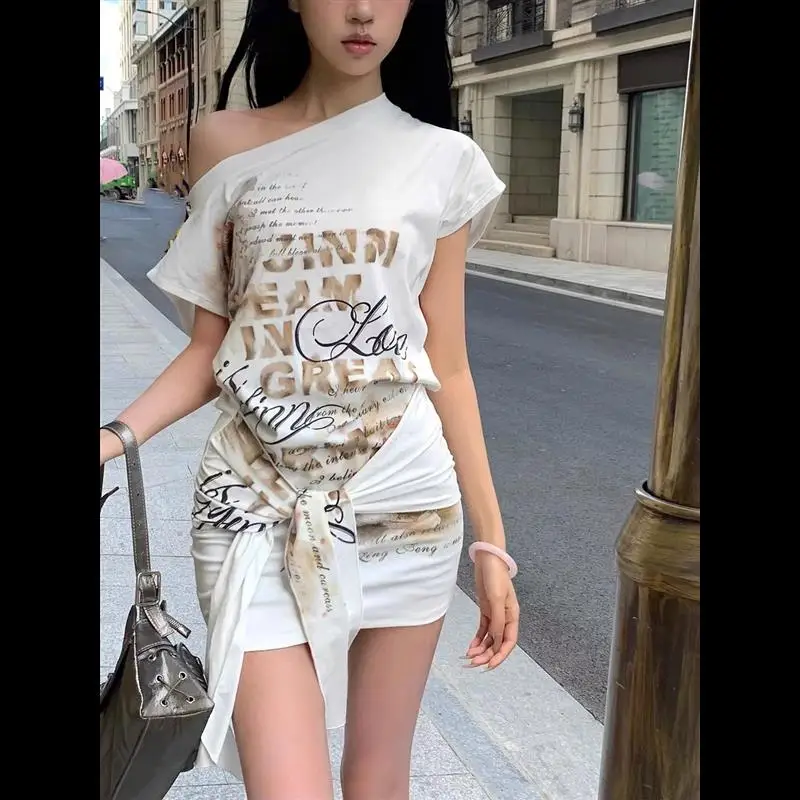 Summer New Cool Spicy Print iny Strapl Dr Irregular ort Skirt Sexy Girl ort Sve Women's Dr Polyester Fiber